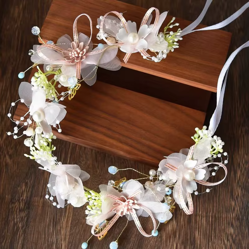 couronne de fleurs cheveux pour enfants, couronne de fleurs pour cheveux, bandeau de princesse en perles, couronne fleurs fille couronne fleurs cheveux petite fille accessoires pour cheveux de mariée