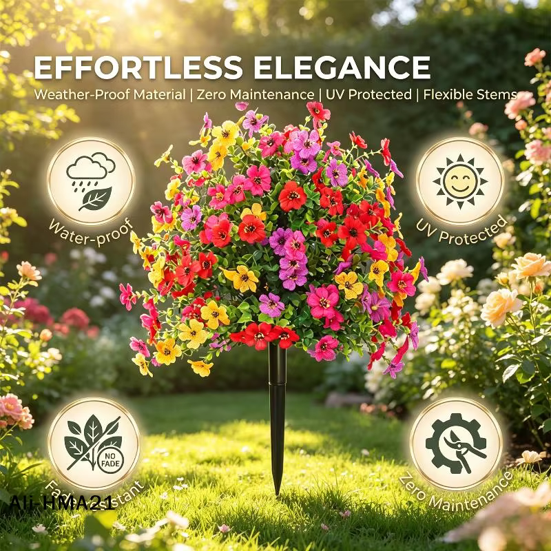 【H】Fleur artificielle, pétoniennes artificielles avec piquet de fixation au sol