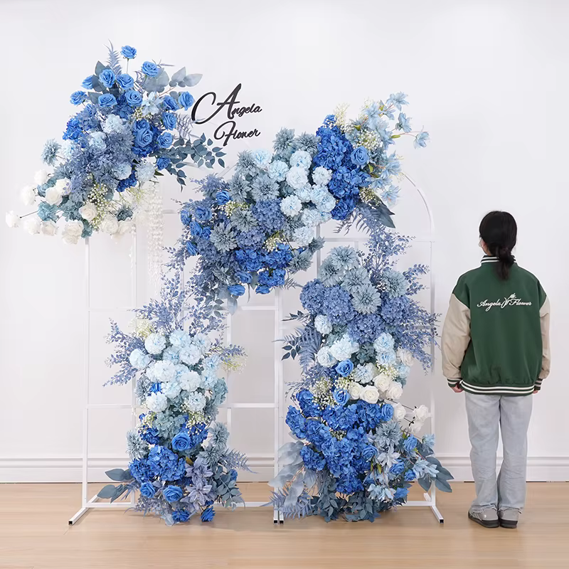 Haze bleu hortensia Dahlia accrocher fleur rangée décor mariage réception toile de fond Arrangement Floral Banquet accessoire fenêtre affichage H8901