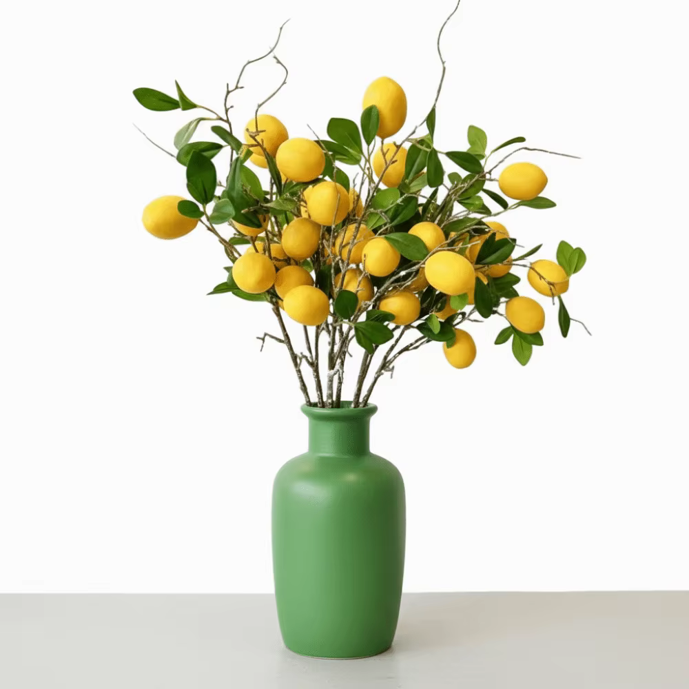 Branche de citron artificielle à feuilles vertes