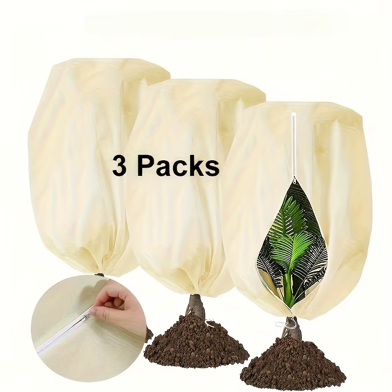 Paquet de 3 housses de Protection contre le gel pour plantes beiges