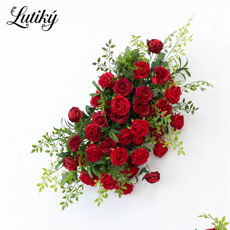 Composition florale artificielle Rose Rouge et Verdure pour Arche de Fête