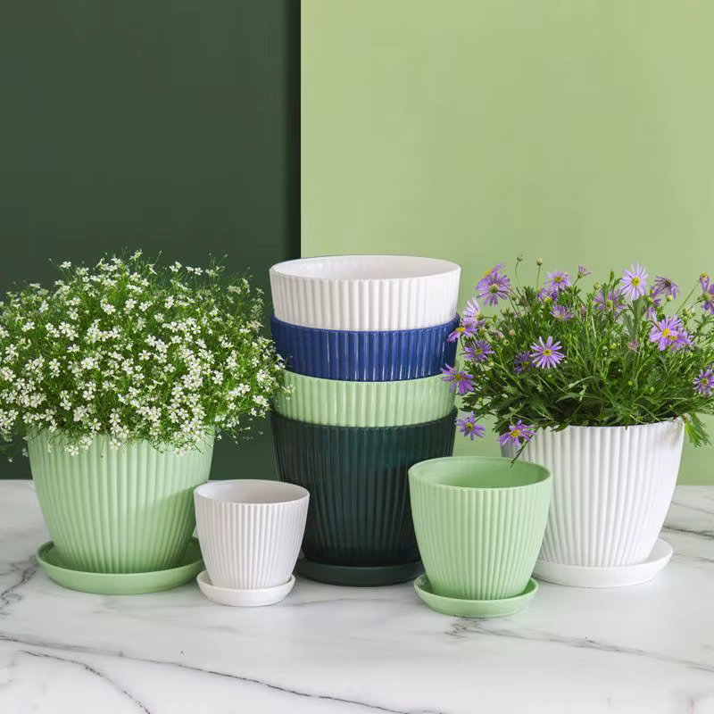 Pot de fleur rond jardinières succulentes Pot de plante avec plateau bureau balcon maison jardin décoration extérieur en Pot 5 tailles