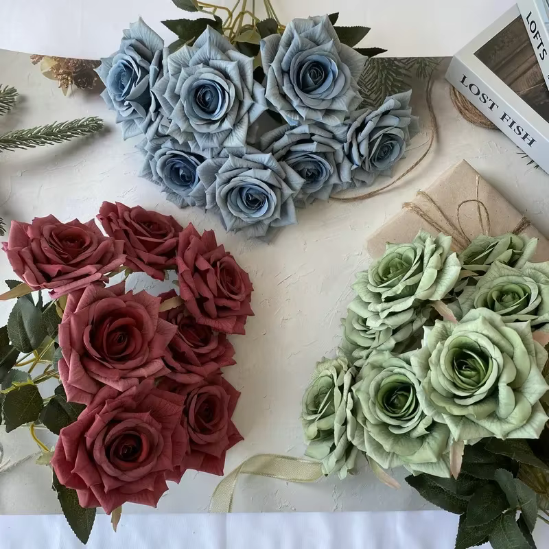 Fleurs artificielles en soie diamant Roses Bouquets maison chambre décoration Simulation fleur haricot couleur sable Rose Bouquet plante