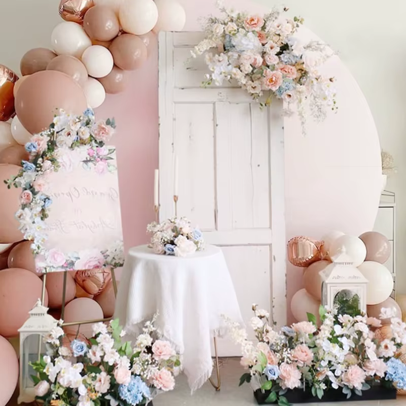 Blush blanc bleu clair fleurs artificielles décoration de mariage Pastel rose coin Swag arc fleur Arrangenmet Table pièce maîtresse
