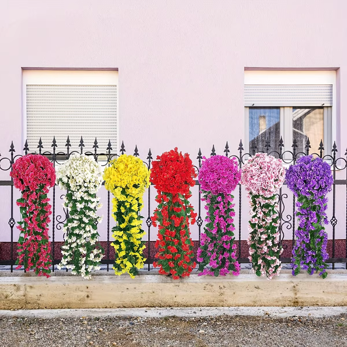 Fleurs artificielles longues roses en guirlande pour décoration murale intérieure