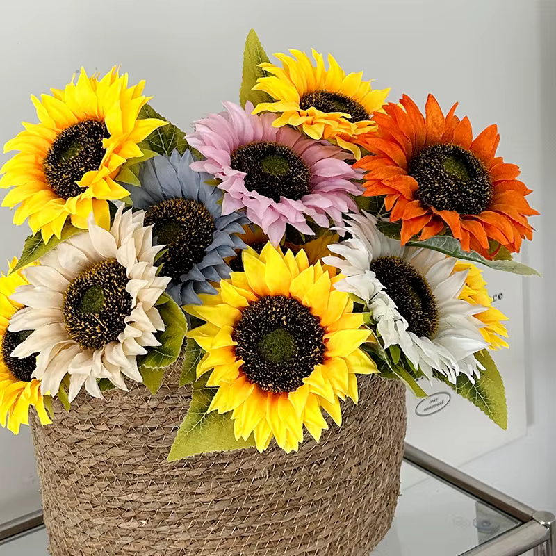 Branche de Fleurs Artificielles de Tournesol avec Cuir oral elu