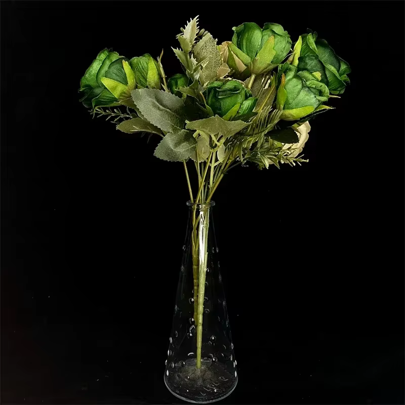 Vintage 8 têtes fleurs artificielles soies pivoine vert Rose pour décorations faux Fower mariage bureau salle fête bricolage Bouquet décor