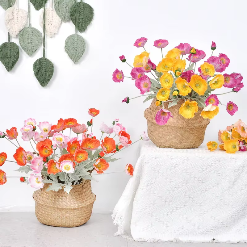 Fleur artificielle de pavot floqué pour la décoration intérieure de la maison