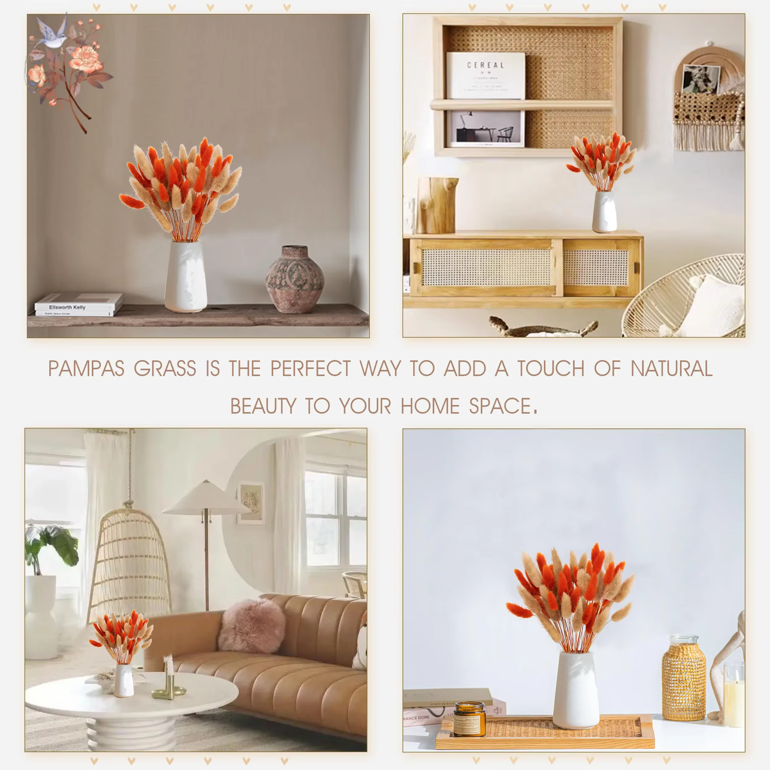 70 pièces de fleurs séchées naturelles mélangées : Herbe de queue de lapin, Pampas, Lagurus. Bouquet floral d'automne pour décoration de mariage, de maison et accessoires photo.