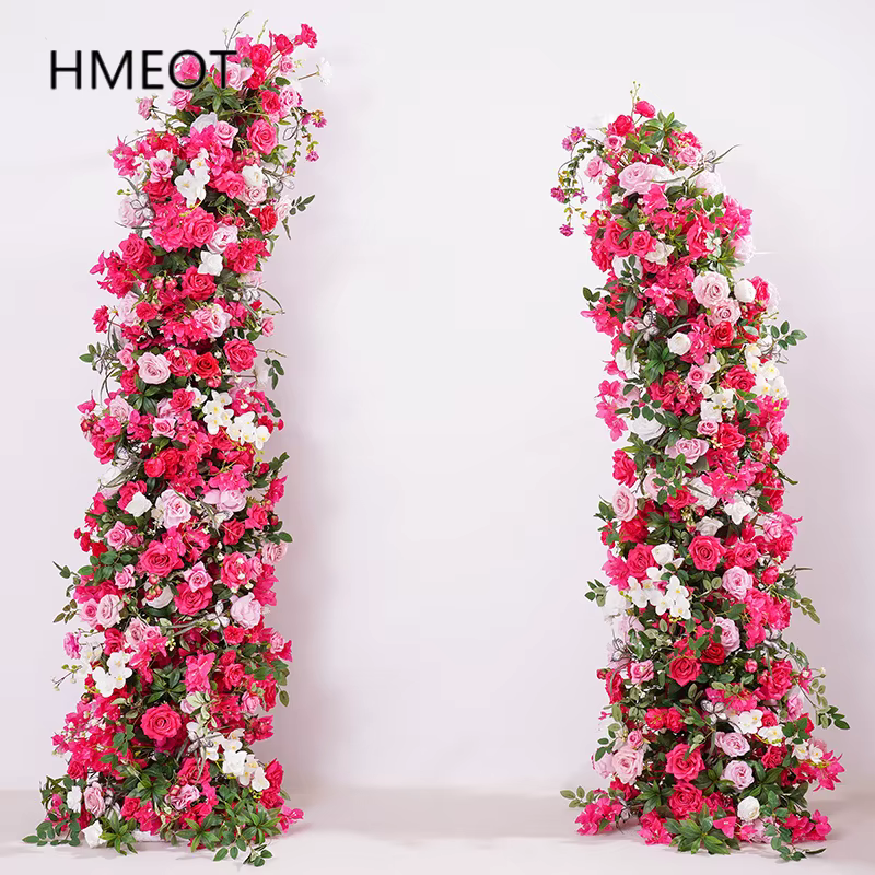 Série Rose vif Rose verdure fleur rangée décor mariage toile de fond corne arc église Banquet événement scène Arrangement Floral H866319