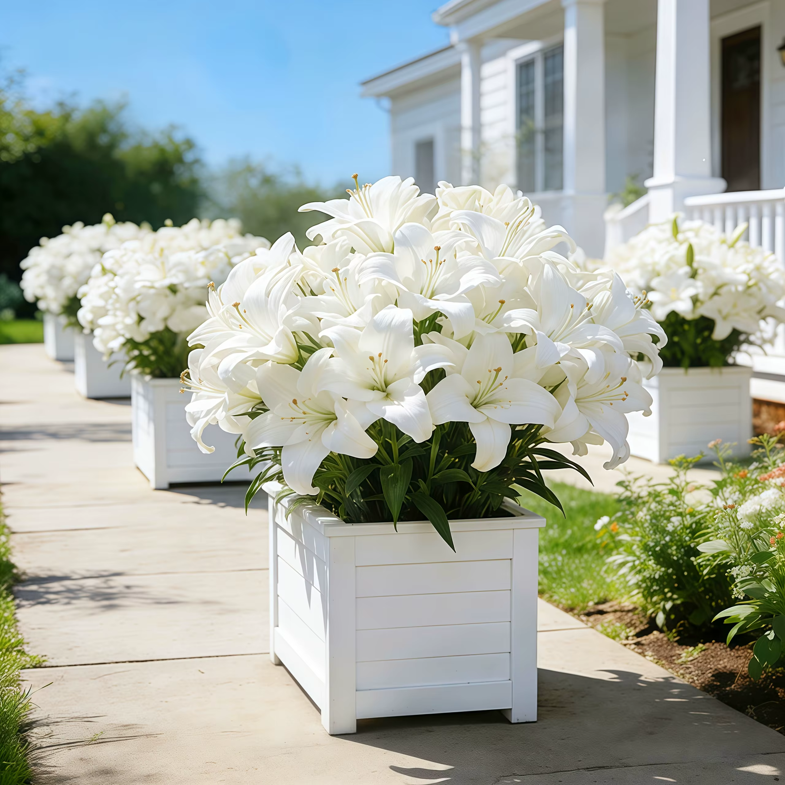 36 grands lys artificiels blancs - Fleurs au toucher réaliste