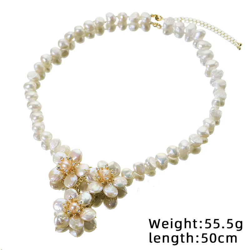Collier de perles d'eau douce naturelles, fleur, fait à la main, de luxe, élégant, pour Banquet, mariage, bijoux pour femmes, GN0273