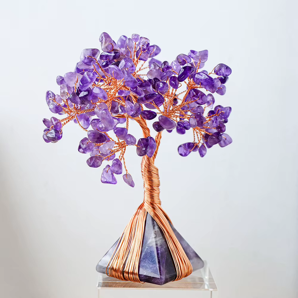 Arbre d'argent en Quartz Rose naturel