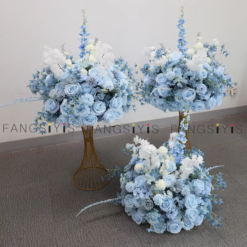 Bébé bleu rose delphinium grande boule de fleurs centre de Table événement décor de mariage route plomb artificiel Arrangement Floral Bouquet