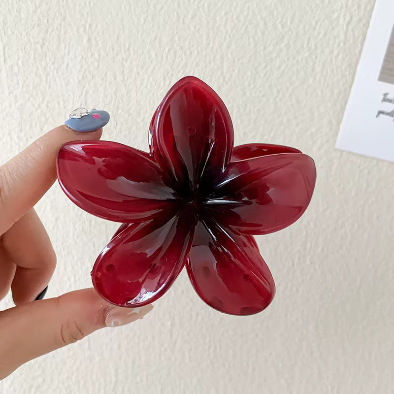 Pince à cheveux en plastique à fleur rouge pour femmes, griffes douces Frangipanier, pince à crabe, Barrette, support queue de cheval, accessoires pour couvre-chef