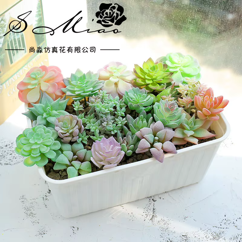 Plantes succulentes artificielles floquées vertes