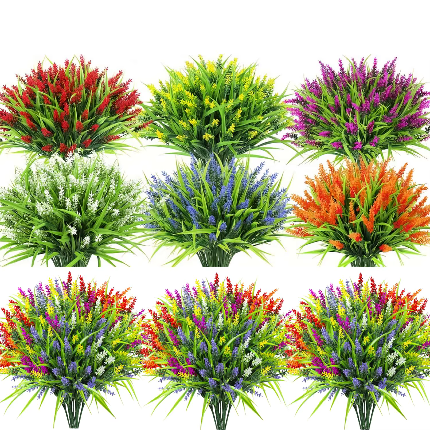 12 paquets d'herbe de lavande et de singe artificielle-arbustes verts en plastique résistant aux UV pour la décoration extérieure de jardin de maison