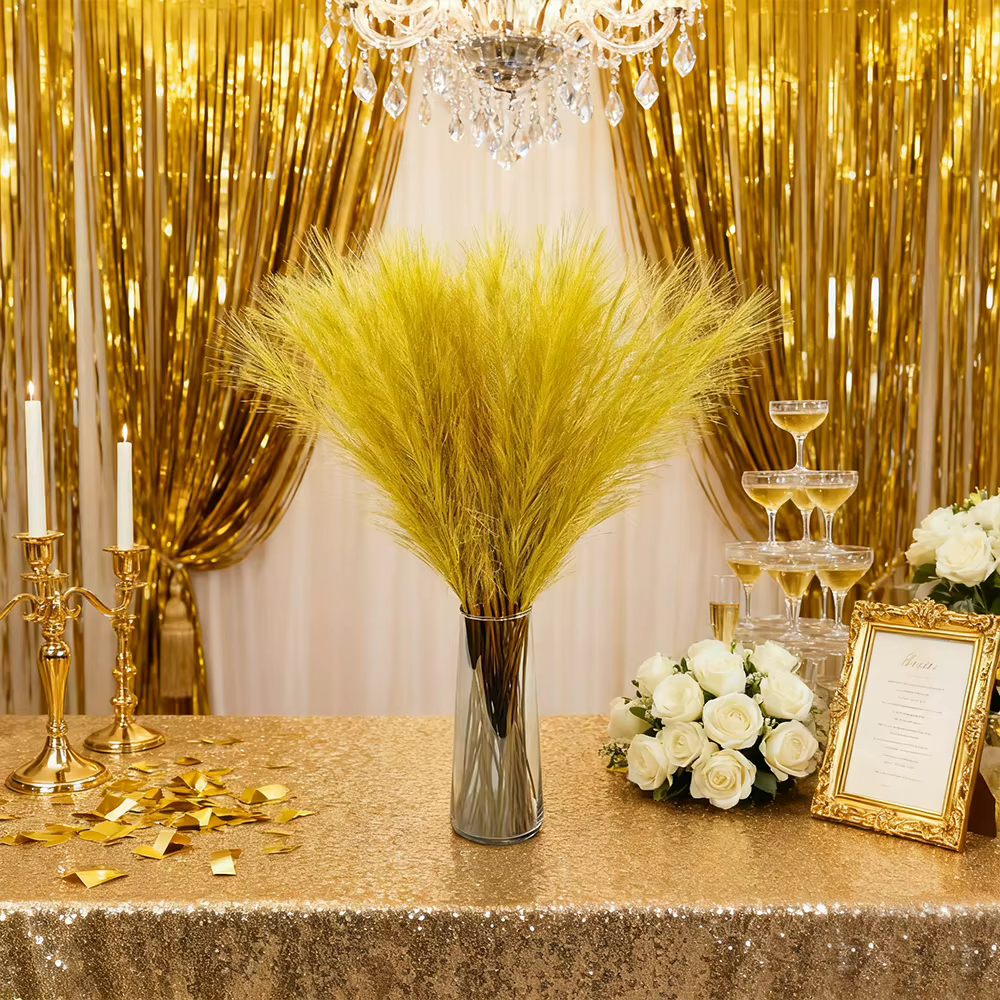 Fleurs artificielles en herbe de Pampas dorée à paillettes