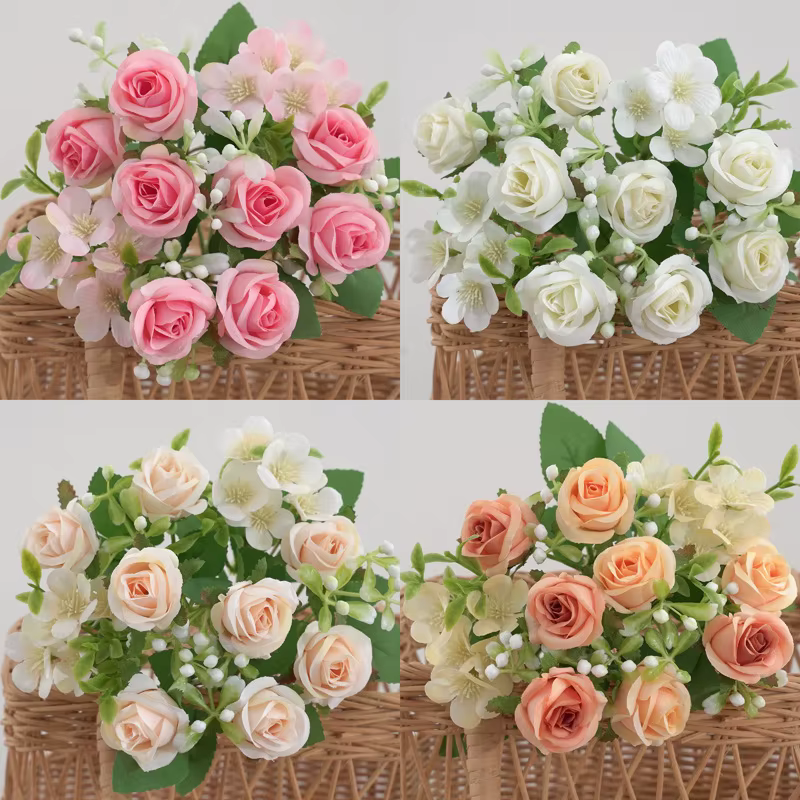 Bouquet d'hortensia artificiel à 8 têtes d'aloès vert