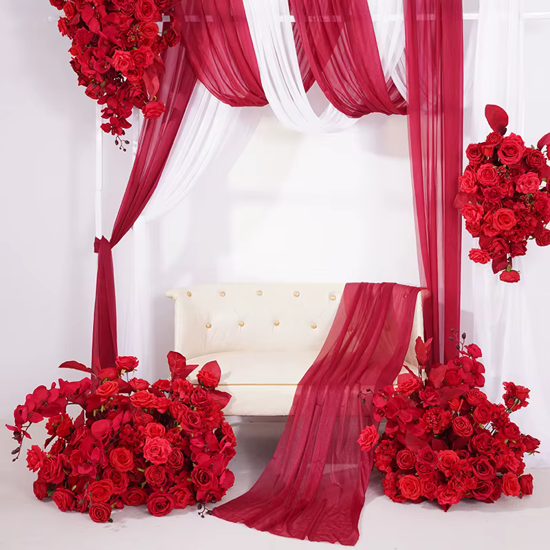 Rose rouge plancher fleur rangée mariage événement Arrangement Floral accessoire fête route plomb décoration fenêtre affichage Photo fournitures H875203