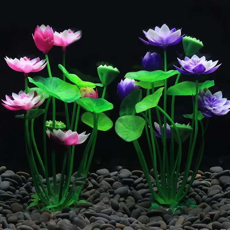 Décoration d'aquarium plantes artificielles Lotus Aquarium aménagement paysager eau herbe ornements aquatique simulé fleur plante fournitures