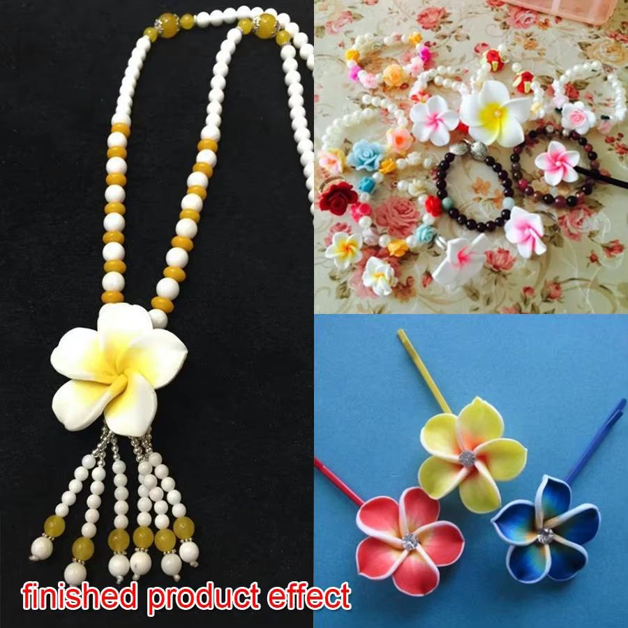 Lot de 10 grandes fleurs de Plumeria Frangipani Rubra en pâte polymère de 40 mm