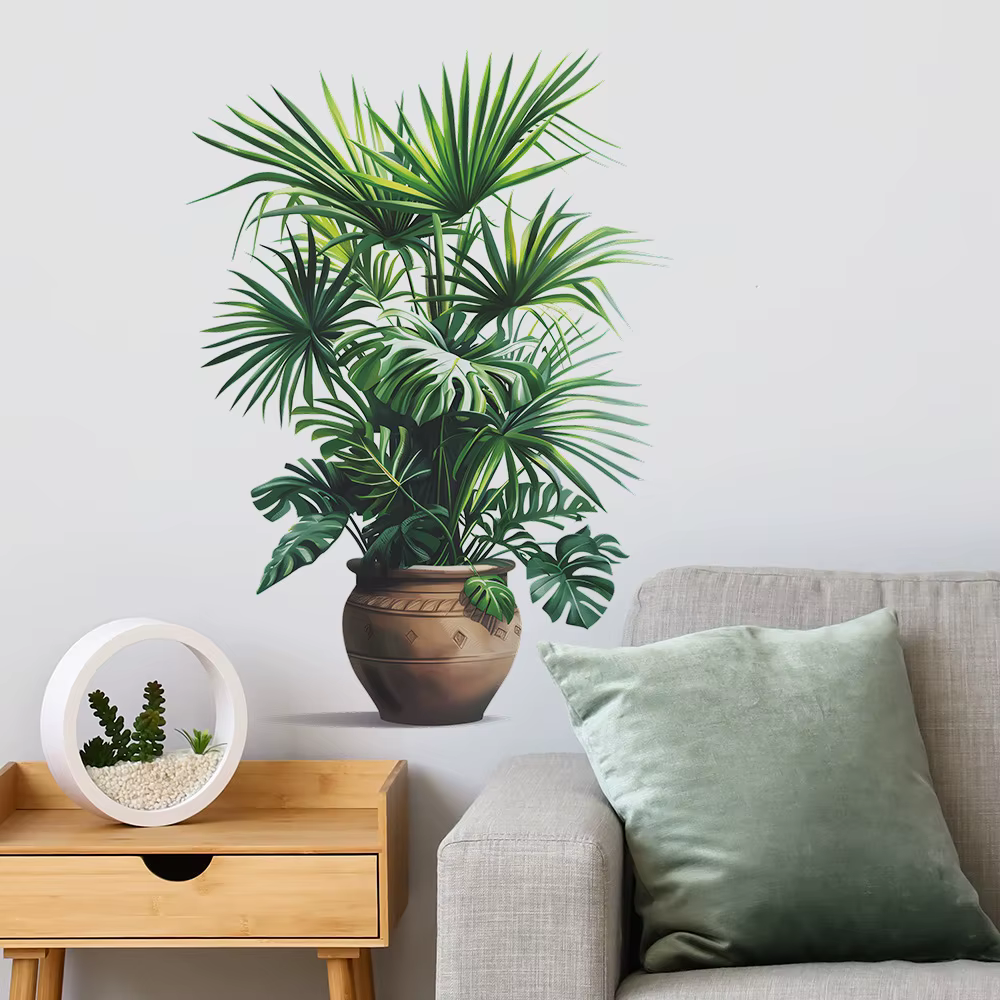 Autocollant mural plante verte en Pot