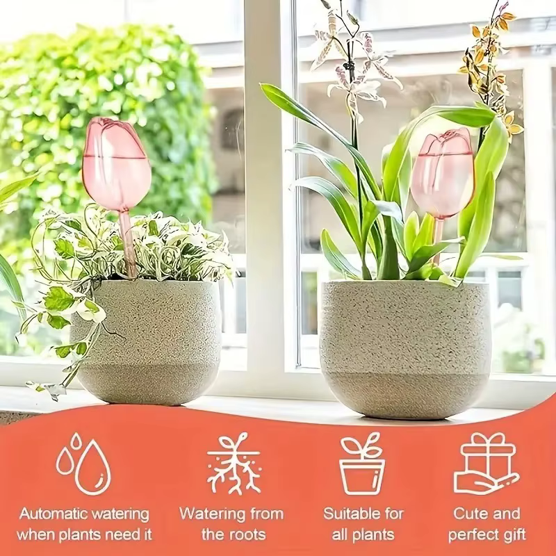 Boules d'arrosage pour plantes en forme de tulipe rose