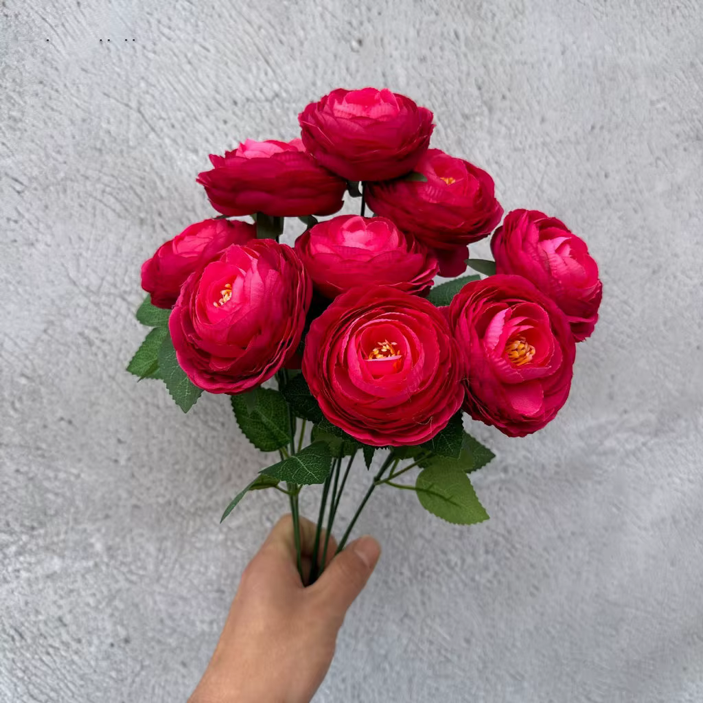 Bouquet de 9 fleurs artificielles de lys et pivoine pour mariage