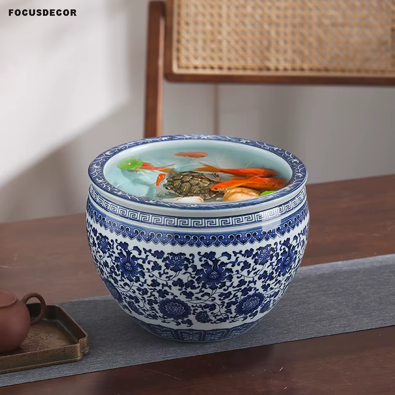 Jingdezhen Pot de fleur en porcelaine bleue et blanche haute température Pot
