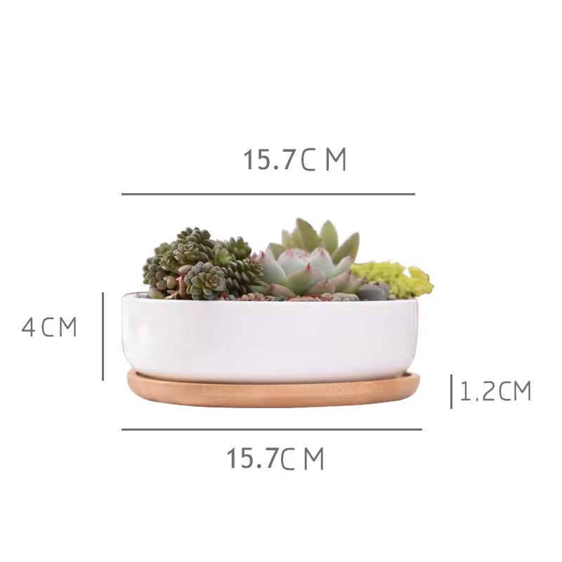 Pot de fleurs rond en céramique blanche