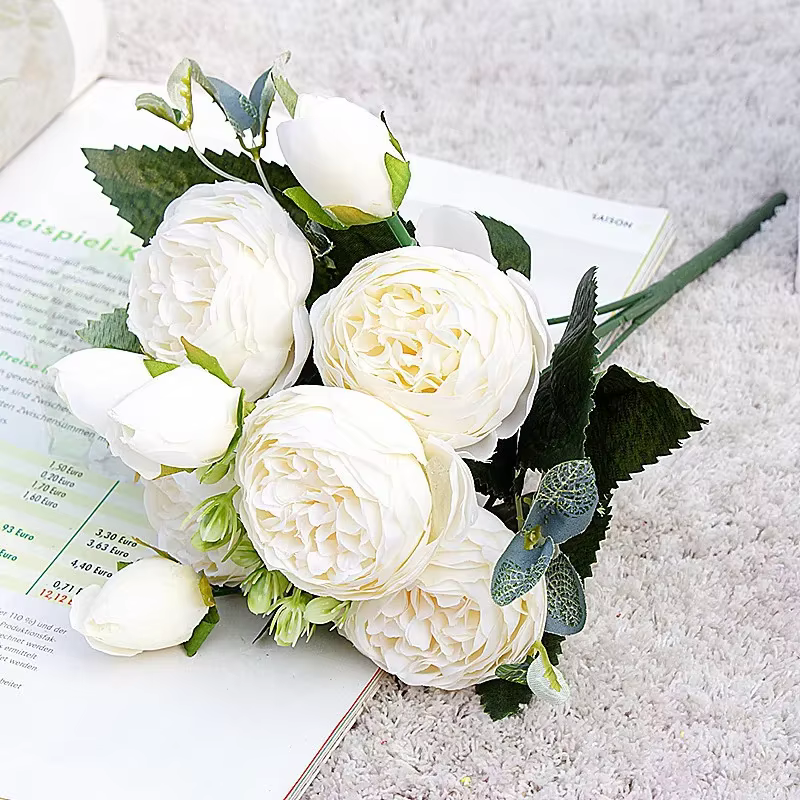 2024 belle Rose pivoine fleurs artificielles en soie petit bouquet flores maison fête printemps décoration de mariage fausse fleur