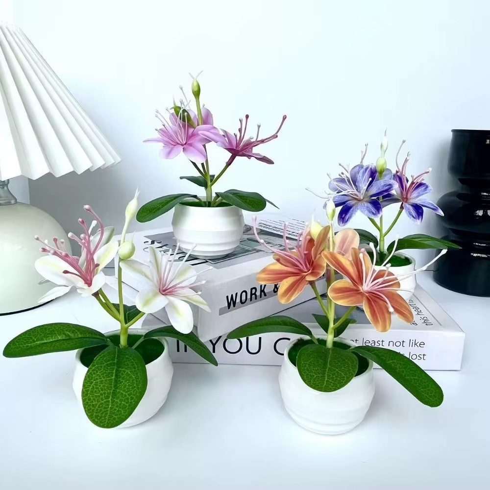 3 fleurs artificielles de jasmin en pot avec pot blanc