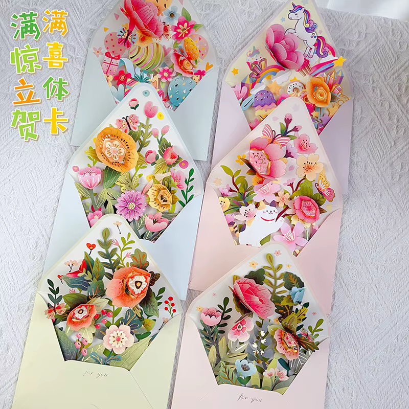 Cartes de vœux à fleurs surprise de style pop-up adaptées aux festivals Saint-Valentin anniversaire bénédiction