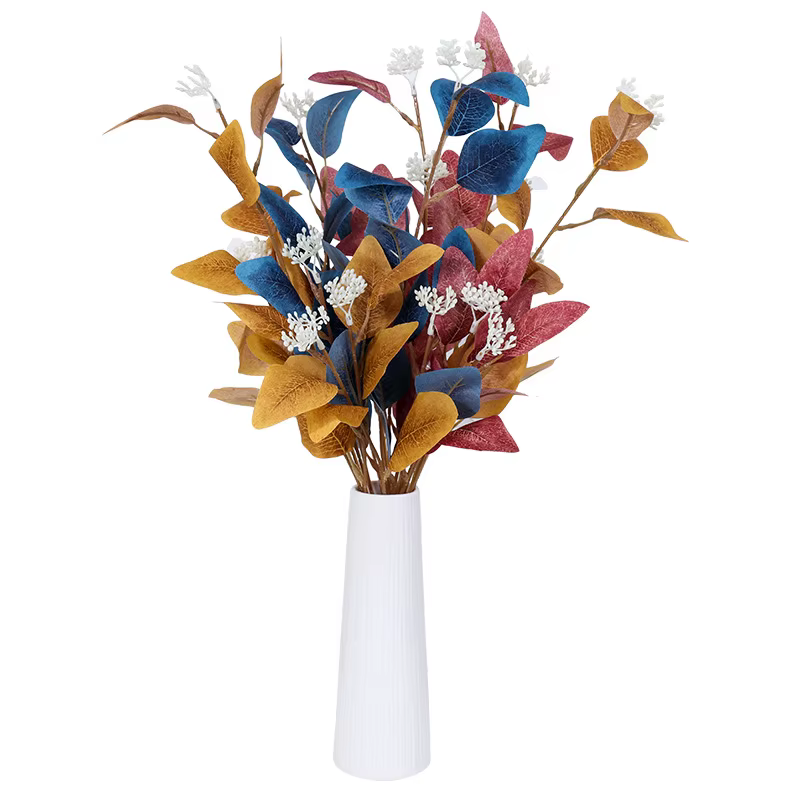 Fleurs artificielles feuilles d'eucalyptus branche fausse plante décoration pour mariage maison Arrangement floral bleu