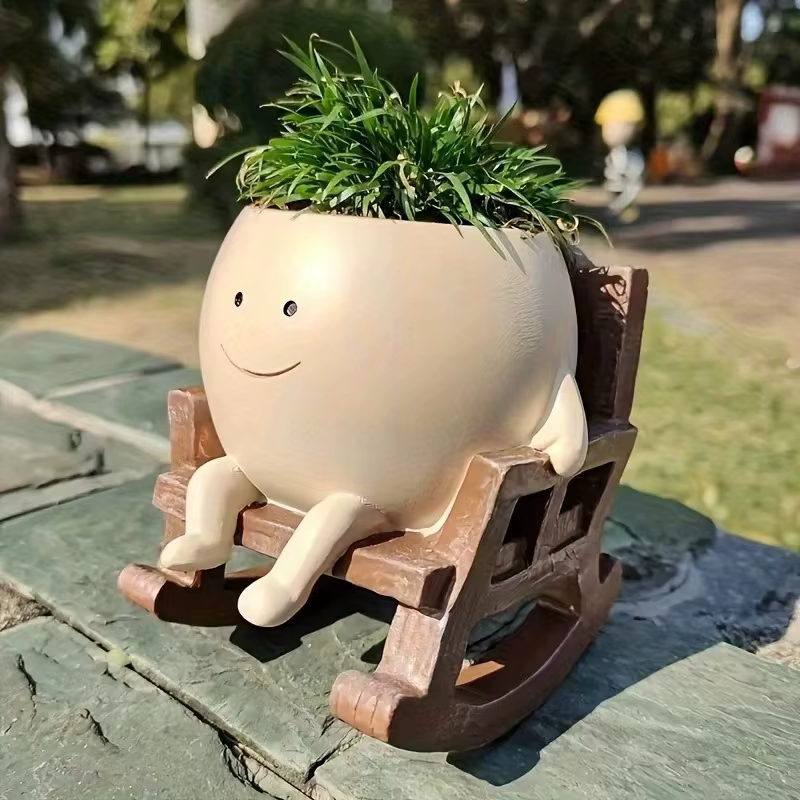 Pot de fleur avec visage souriant, cadeau créatif, ornement en résine