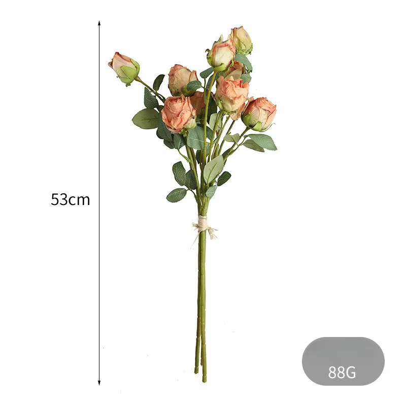 Simulation Roses Bouquet bord brûlé fausses fleurs en soie mariage Floral intérieur extérieur centre commercial décoration crème Rose fleur artificielle