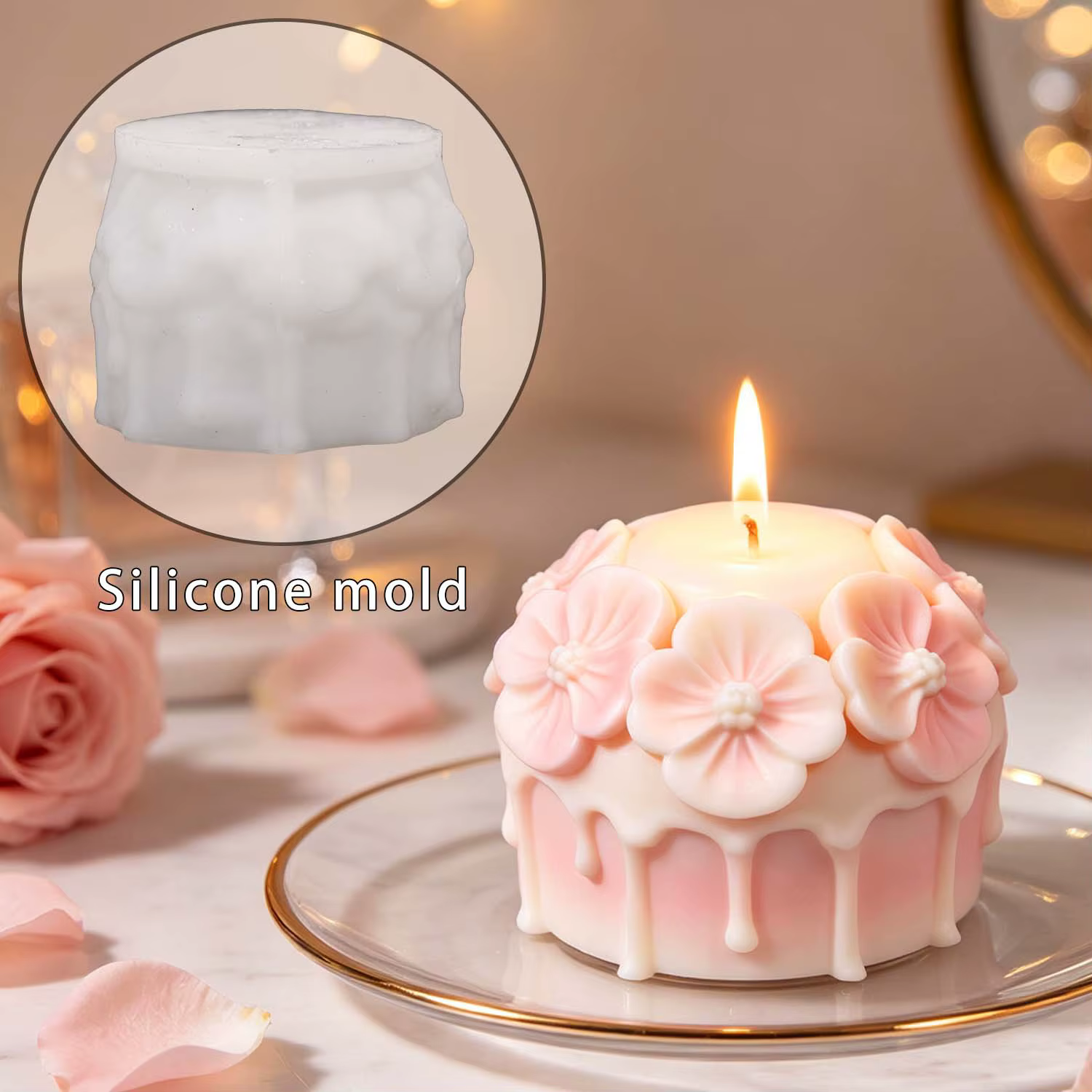 Moule à bougie parfumée en silicone Fleur de cerisier, moule de moulage floral DIY pour gypse et résine époxy, décoration de bureau romantique Sakura