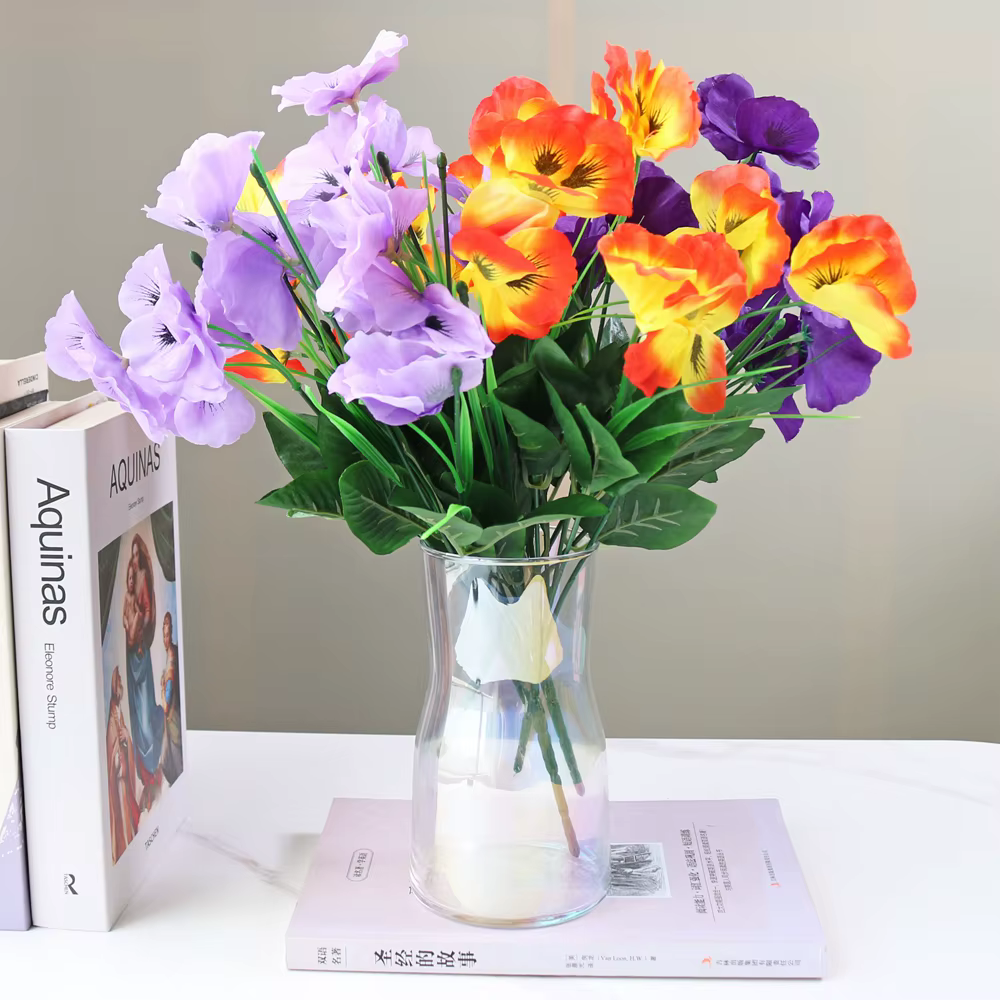 1 pièce de fleurs artificielles de primula de 10 pouces avec papillon en soie