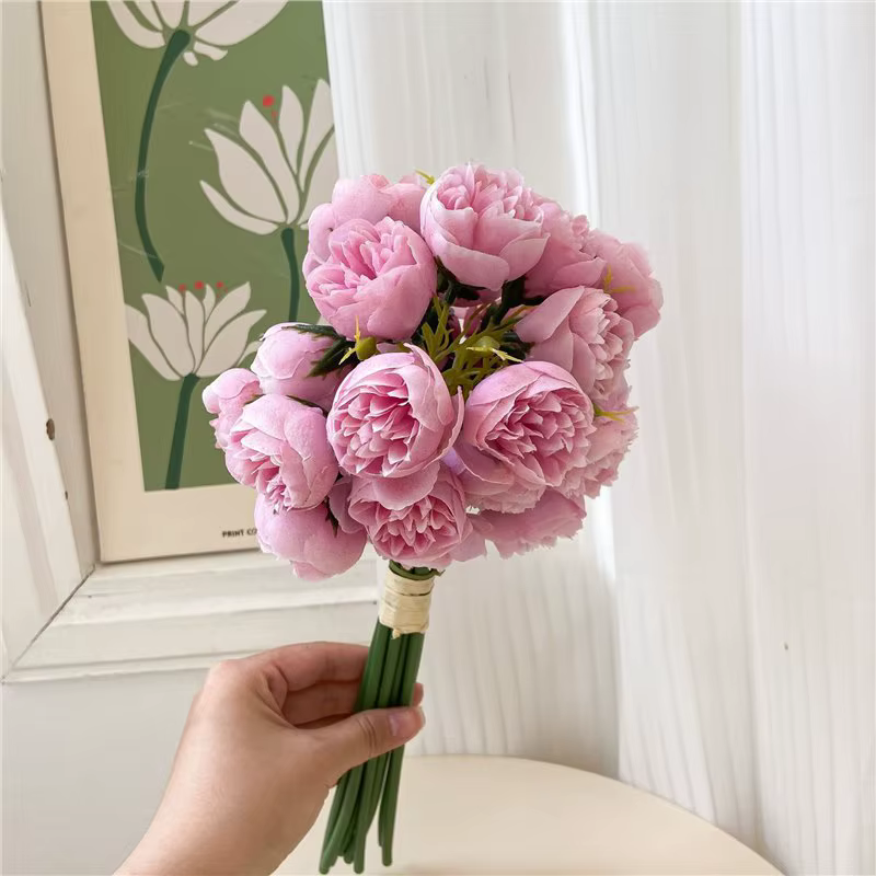 Rose rose pivoine fleurs artificielles 1 Bouquet 27 têtes Roses fausse fleur pour Vase de Table organiser les fleurs de décoration de mariage à la maison