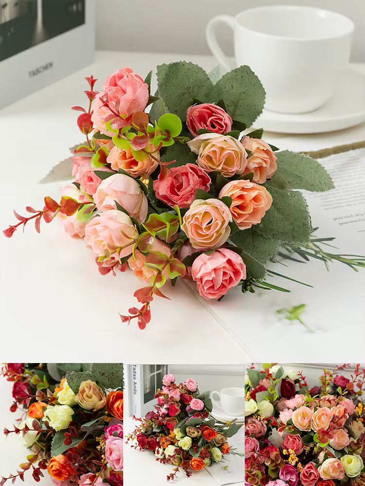 Rose fleurs artificielles fleur de soie avec tiges fausses
