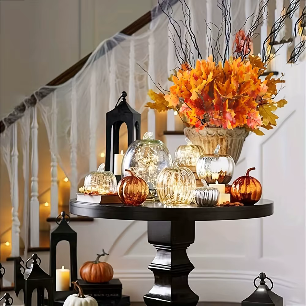Feuilles d'automne artificielles, tiges de feuilles d'érable, branches, fausses plantes d'automne pour la décoration extérieure de la maison, de la véranda et du jardin en automne et pour Thanksgiving