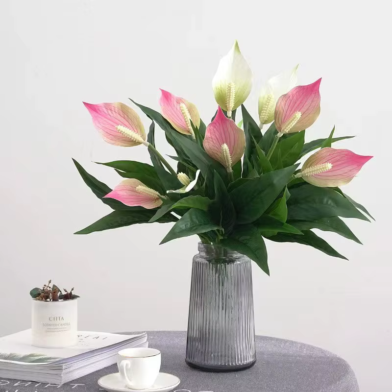 Yannew 4 pièces fleurs artificielles Spathiphyllum pour l'extérieur plantes en soie résistantes aux UV verdure bonsaï jardin porche décoration de la maison