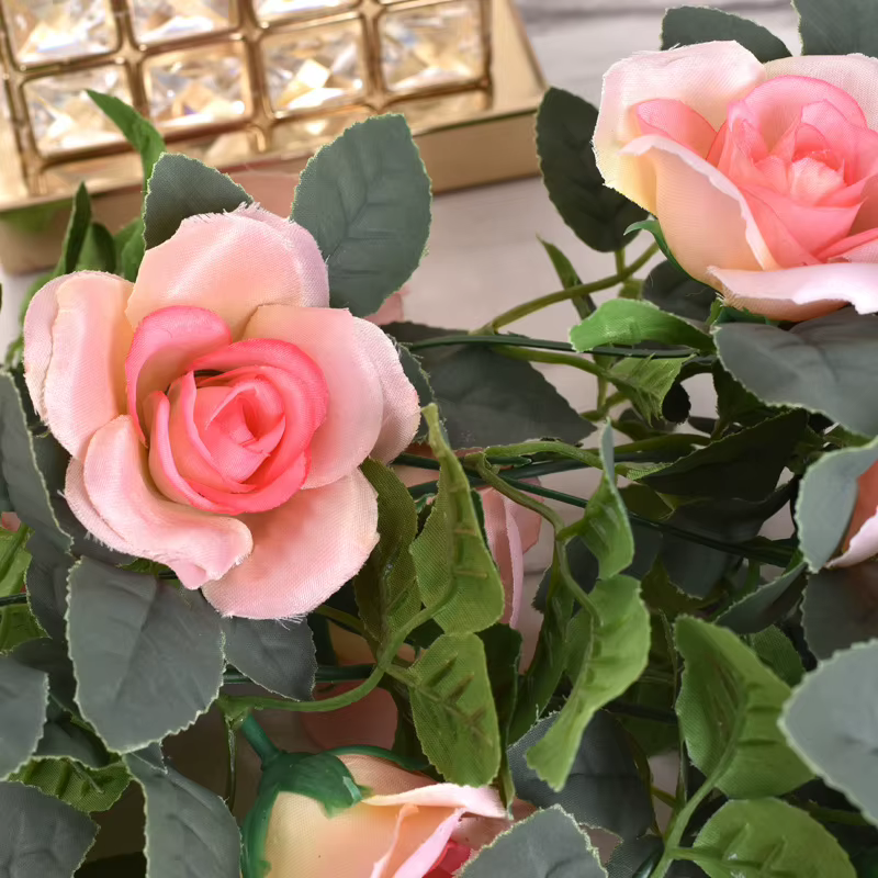 Rose artificielle vigne 16 fleurs de tête longueur 220cm fausse plante verte fleur