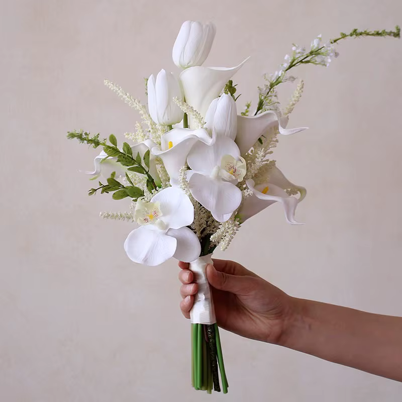 Bouquet de Mariée Blanche Bon Marché, Fleurs à Main de Fiancée, Stock Prêt