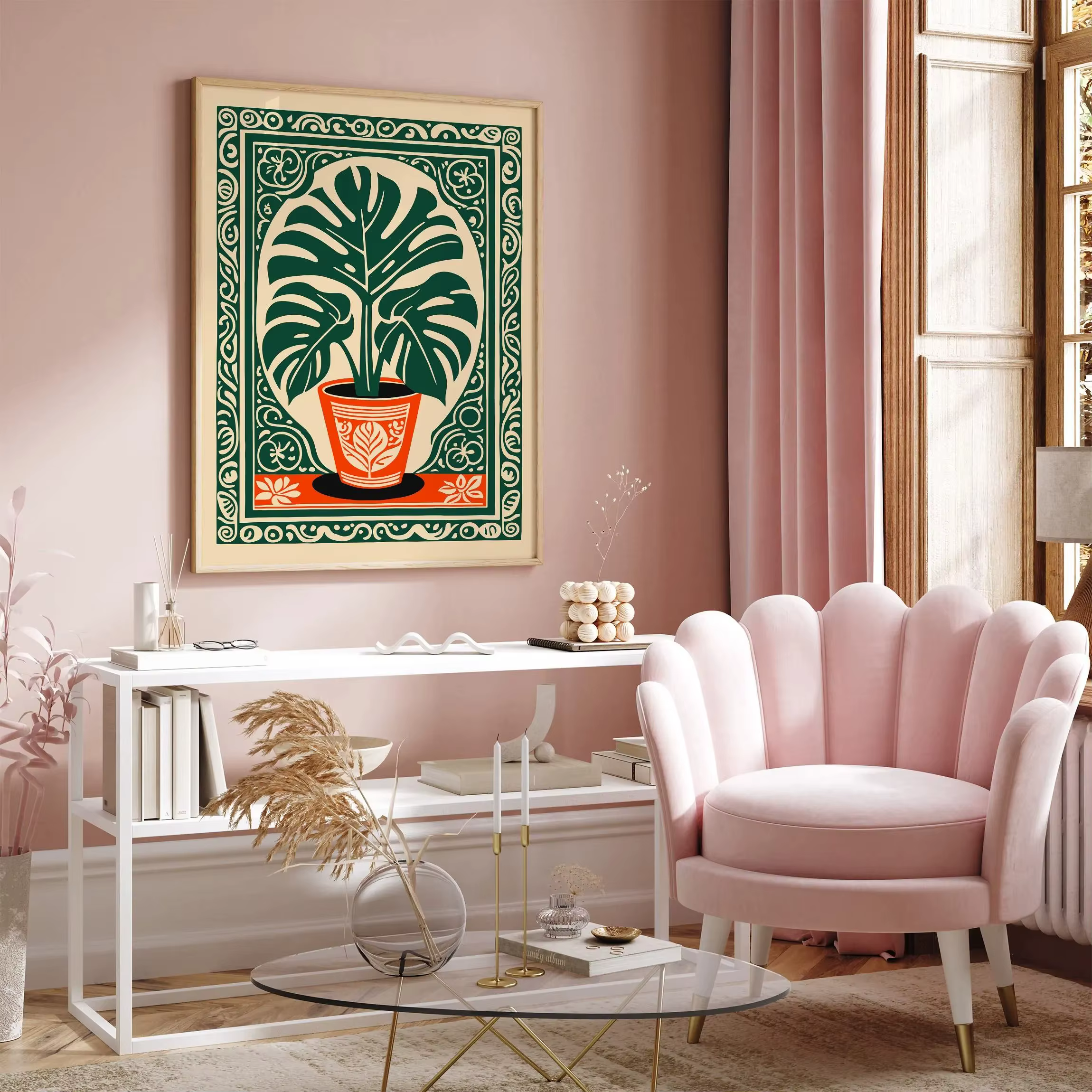 Toile imprimée de plante de Monstera bohème