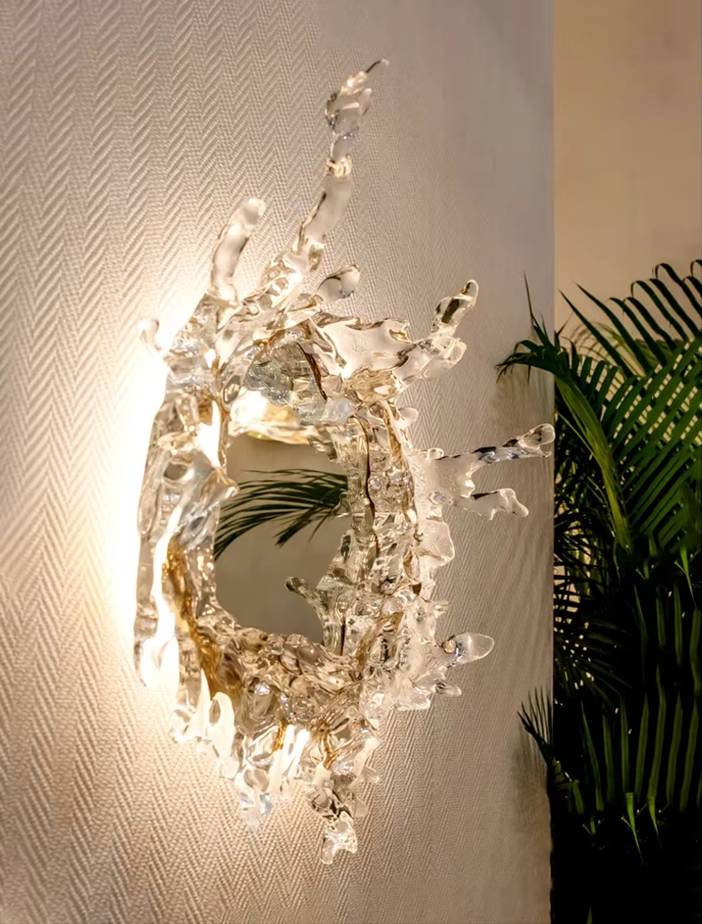 Art eau fleur avec miroir applique murale moderne mur LED lampes pour salle de bain Dressing miroir appliques murales décor à la maison éclairage mural