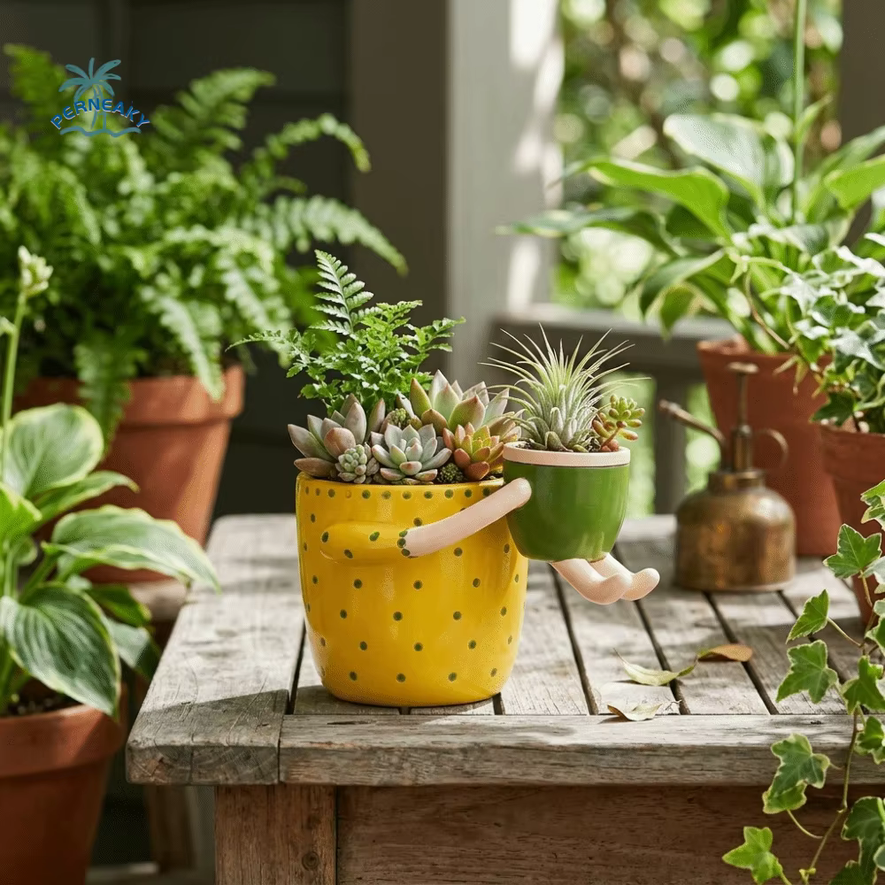 Pot de fleurs en résine parent-enfant avec trous de drainage
