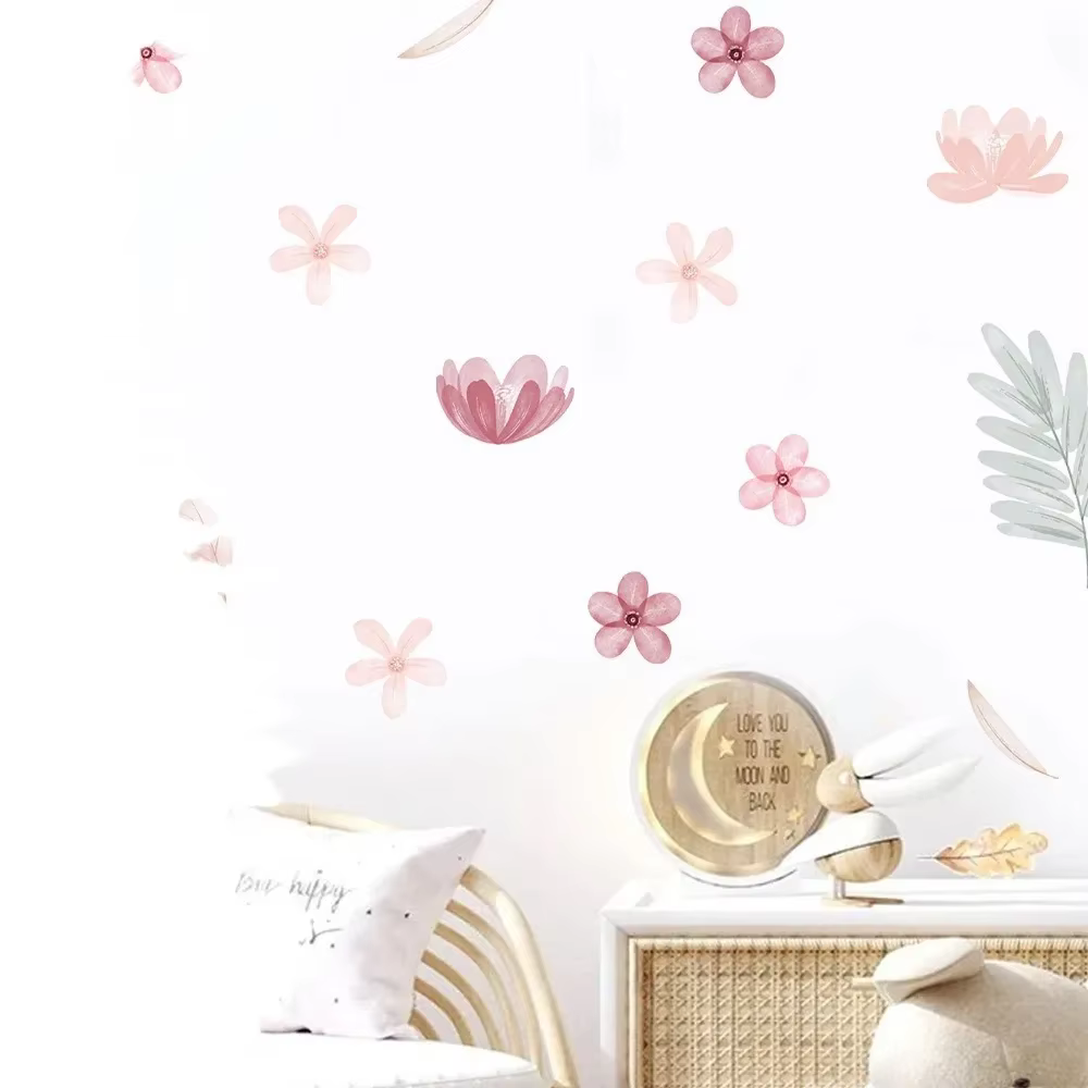 Autocollants muraux botaniques floraux roses